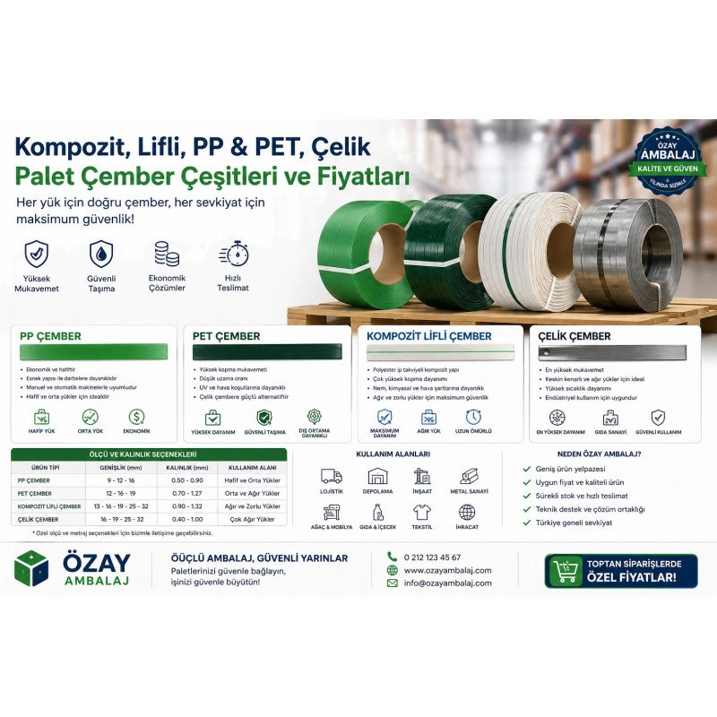 Kompozit lifli PP & PET Çelik Palet Çember Çeşitleri ve Fiyatları